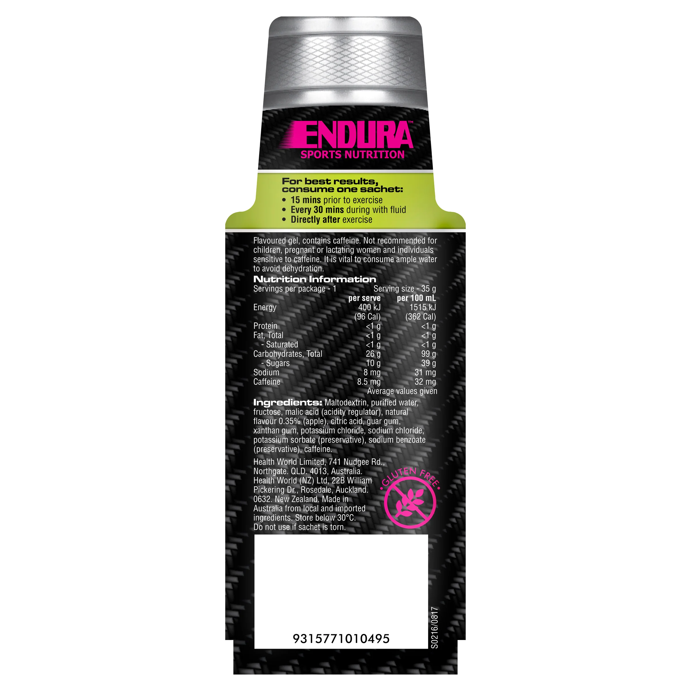 Sports Energy Gel Green Apple 35g Gel (20 Pack) - Image 3