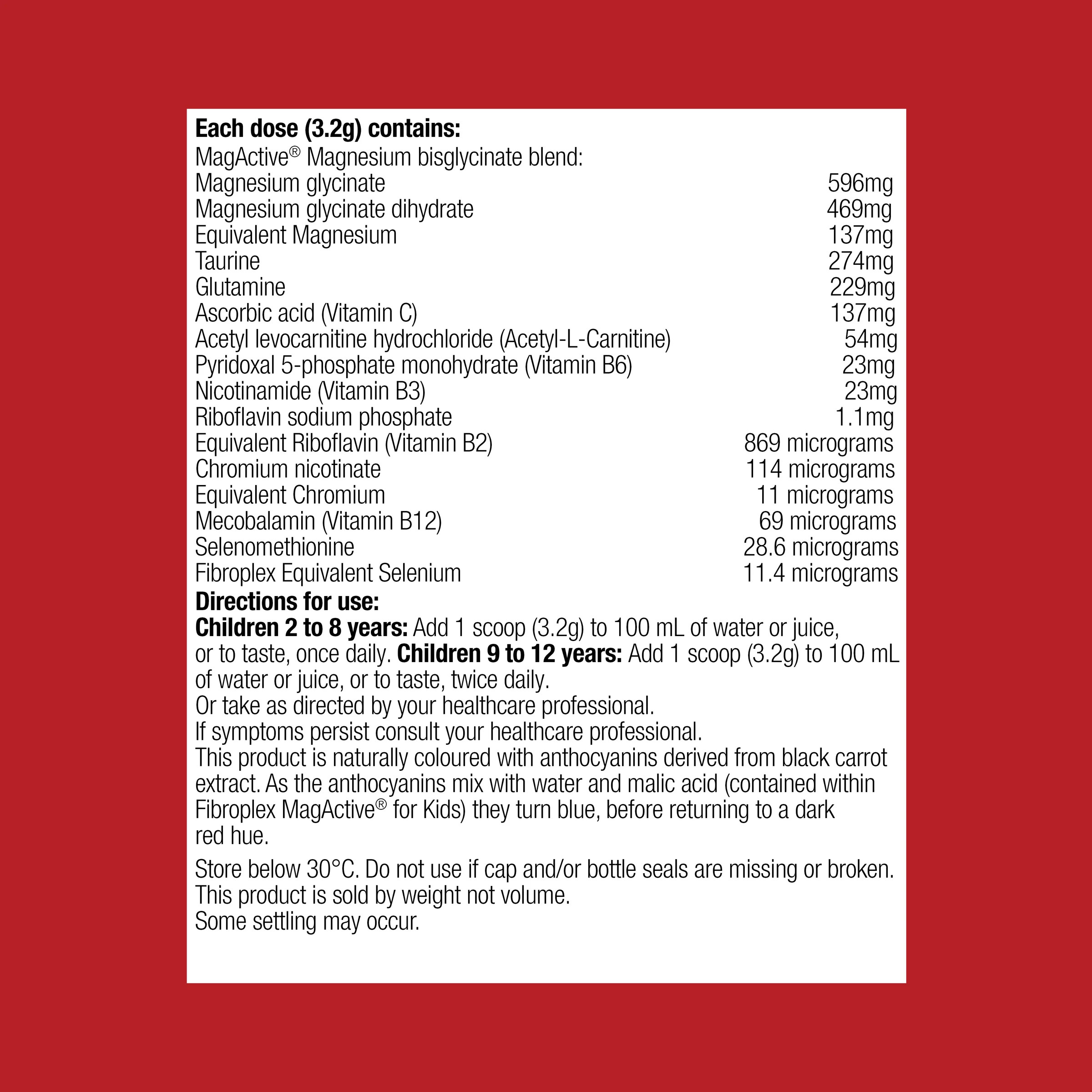 Fibroplex MagActive Kids Raspberry Magnesium Powder 120g - Image 2